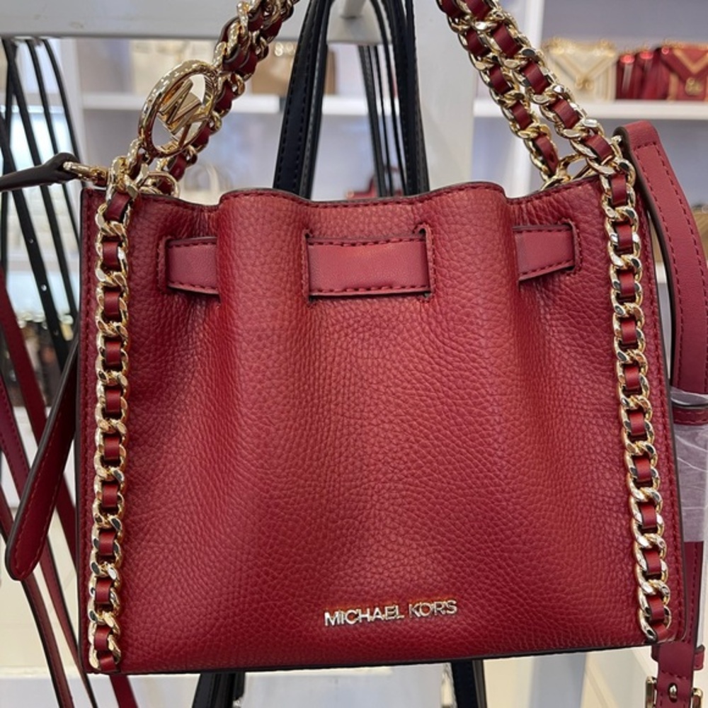 MICHAEL KORS Mina Small Chain Crossbody XBody Bag Belt Chain Inlay 
Cherry 
NWT